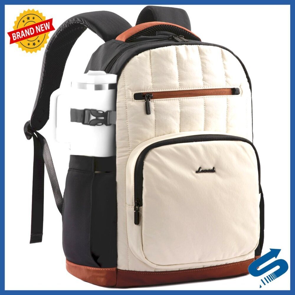 Puffer Laptop Backpack with Tumbler Holder, Travel Ready Daypack for Women